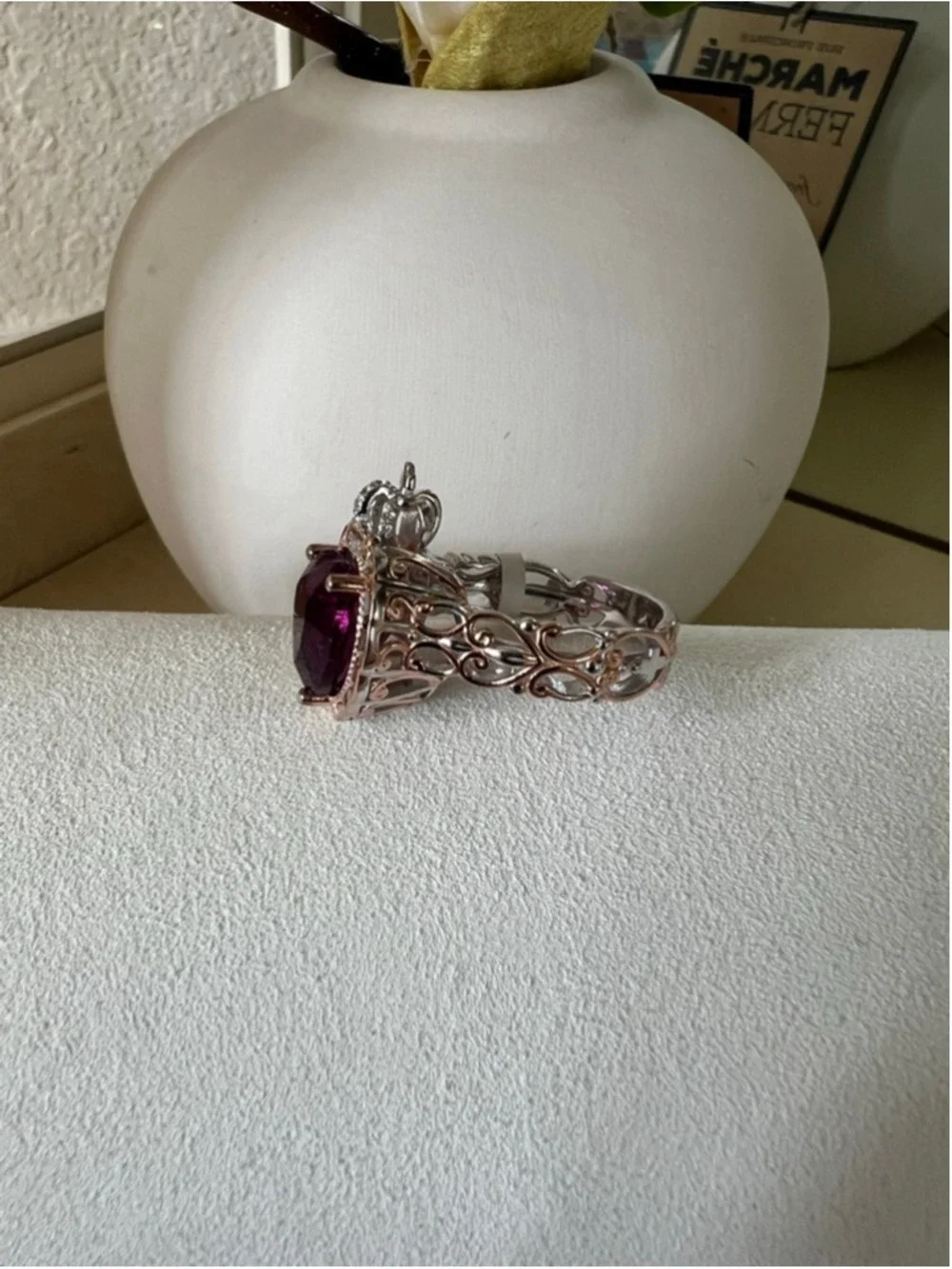 JTV Amethyst Purple Heart Crown Ring, 10 925 Silver, Rose Gold, Gold